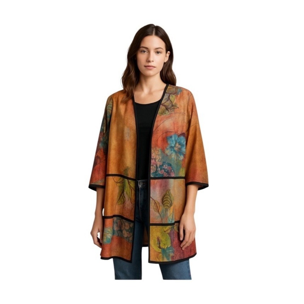Soft Surroundings Satin Kimono Jacket Women's XL Hippie Festival Bohemian